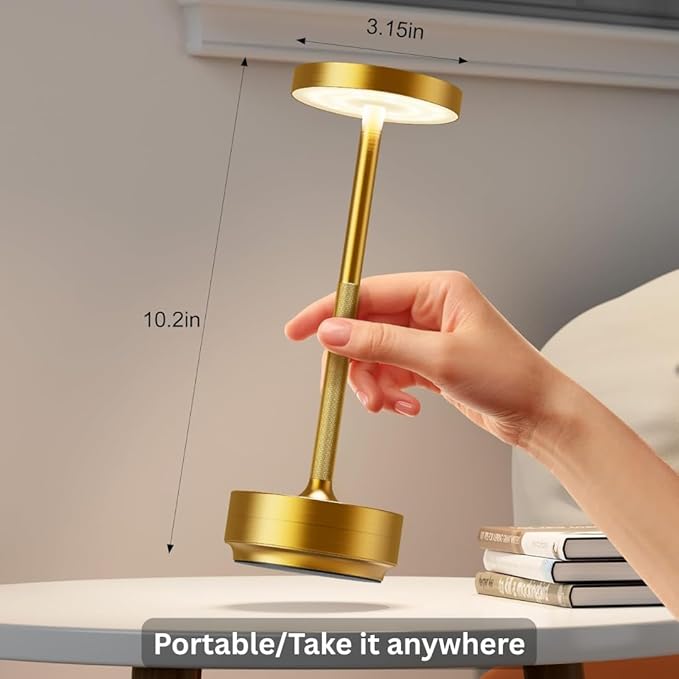 2-Pack Cordless Table Lamp Rechargeable, 5000mAh Battery Operated LED, Touch 3-Color Stepless Dimming, IP54 Waterproof Wireless Lamp for Bedroom Dining Restaurant Patio Outdoor – Gold