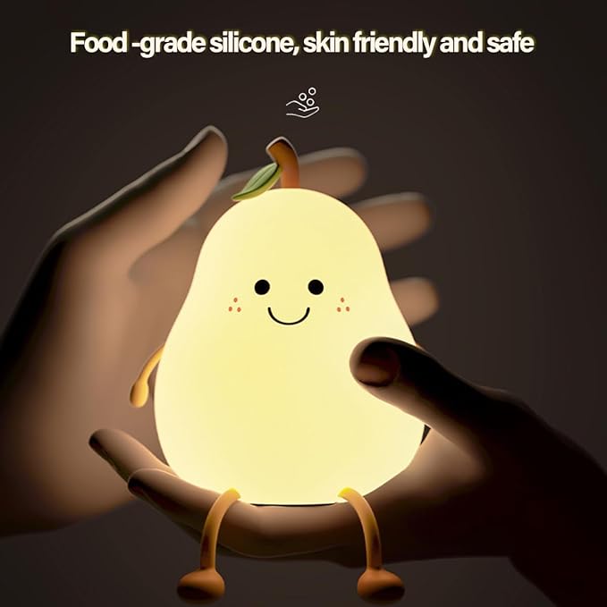 Led Cute Pear Night Light, Dimmable Nursery Lamps, Super Squishy Silicone USB Rechargeable Touch Control 7 Colors Night Lamp for Kids Adults, Used for Camping Party Room Decor(Pear)