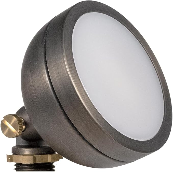 VOLT 12V Mini Round Brass Frosted Flood Light (Bronze) for Low Voltage Landscape Lighting of Outdoor Wall, Garden or Yard