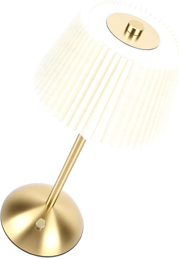 Hyuduo Pleated Table Lamp, Cordless Touch Control with 1200mAh Rechargeable Battery, Portable Nightstand Lamp for Bedroom Living Room Home Office (Beige)