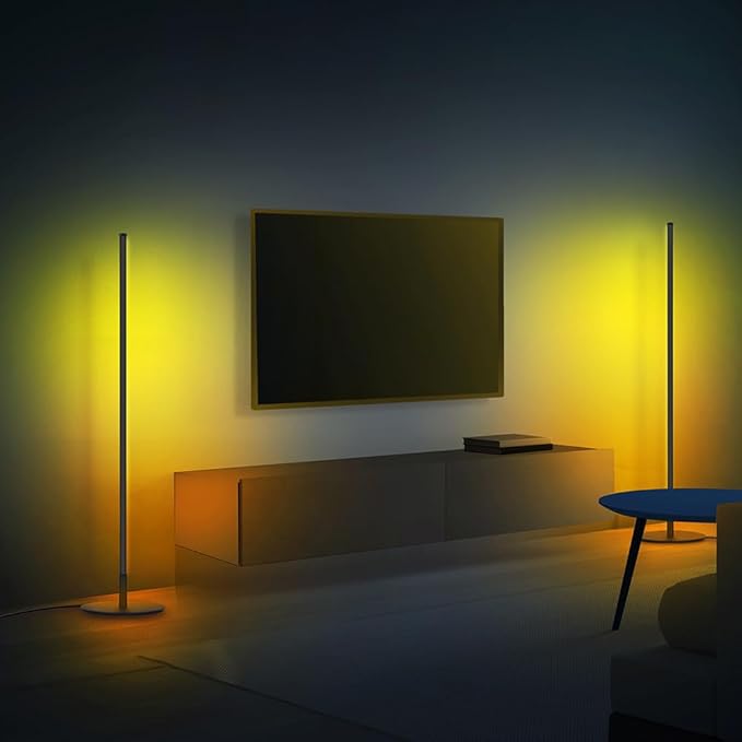 Feit Electric 42" Smart Floor Lamp Color Changing, RGBW, WiFi LED Corner Standing Lamp, Music Sync, Works with Alexa and Google Assistant, Modern Black Aluminum Finish, 8 Watts, FLOOR42/RGB/BLK/AG