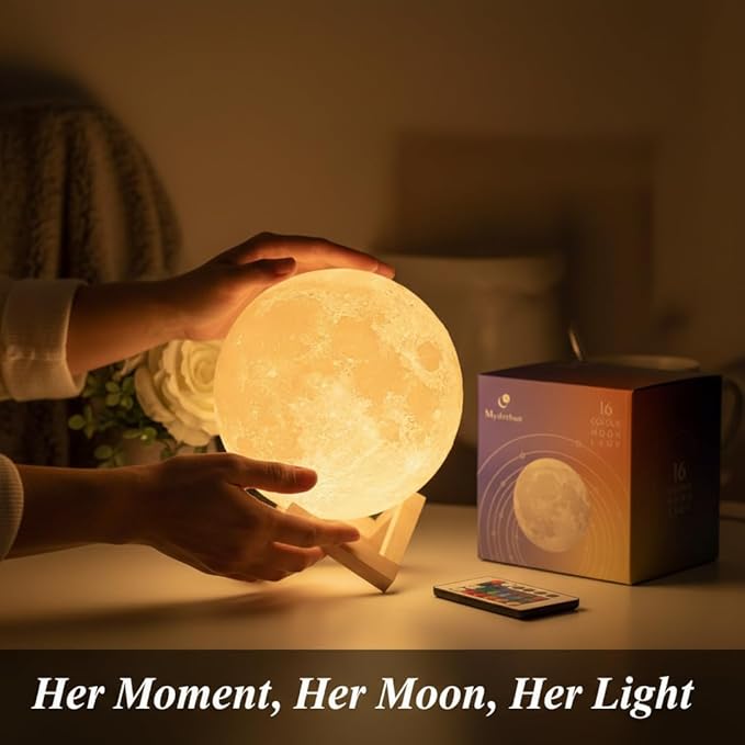 Mydethun 7.1 Inch Large 16 Colors Moon Lamp – Valentine Gifts for Women with 148 Combination Modes, Remote/Touch Control, Rechargeable LED Night Light, Party Favors Décor