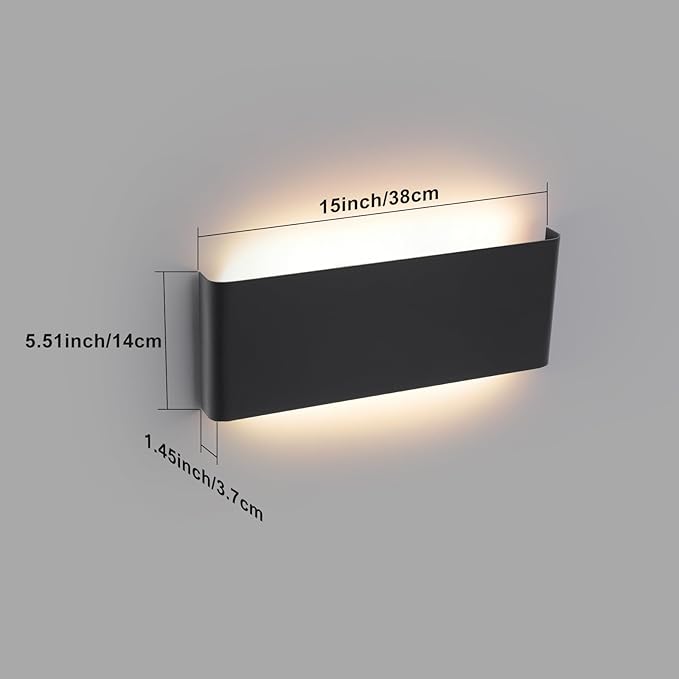 5 CCT (3000K-6500K) Adjustable Dimmable Wall Lamp 20W Modern Black LED vanity light Up and Down Wall Lighting 15 Inch Indoor Wall Sconce for Bedroom Staircase Hallway Dressing Table 2 Pack