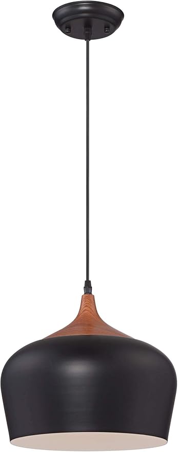 Possini Euro Design Felton Black Mini Pendant Lighting Fixture 12" Wide Farmhouse Rustic Wood Detail for Dining Room Living House Home Foyer Kitchen Island Entryway Bedroom High Ceilings