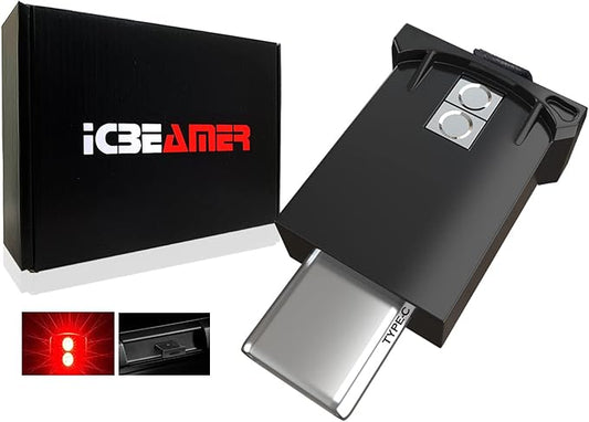 ICBEAMER Type C Adapters USB Atmosphere LED Light, [Color: Red] | Smart Interface Plug-in Miniature LED Night Light for Automotive Car, Trunk, Van, Pickup, Create Cozy Environment.