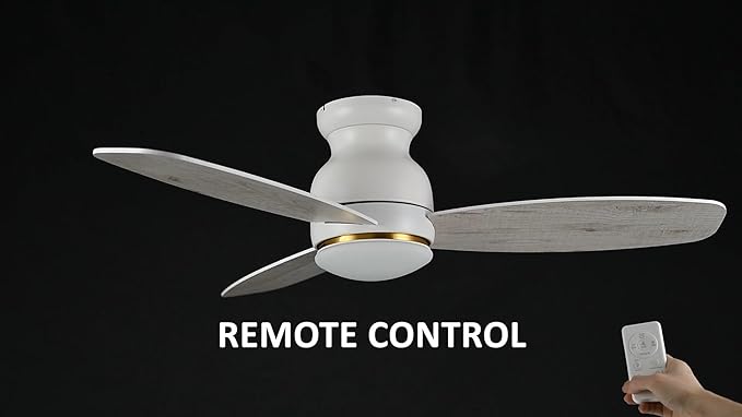 CEME 48 Inches White Ceiling Fan with Light Flush Mount, DC 10 Speeds Silent Ceiling Fan with Remote, 3 Dual Finish Blades, 3 Light Colors Dimmable LED for Living Room, Bedroom