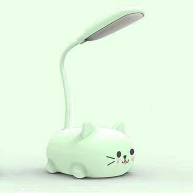 LED Kids Lamp, Mini Cat Table Lamp, Portable LED Night Light, Cute Desk Lamp, Foldable USB Rechargeable Reading Light Children's Bedroom (Green)