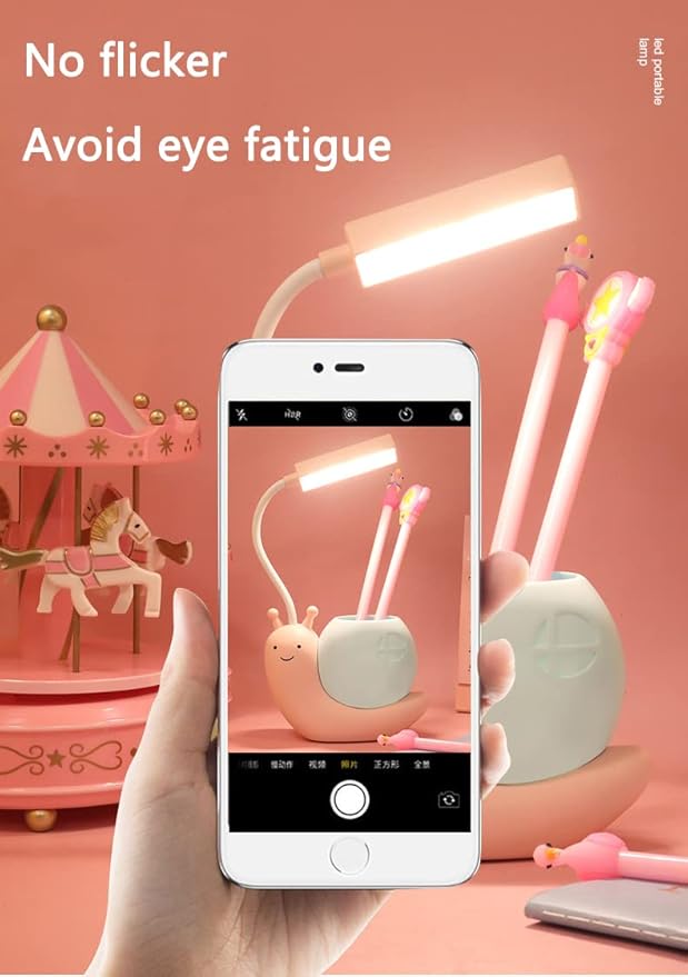 Cute Kids Lamp with Pen Holder,LED Desk Lamp for Child,Snail Shape USB Charging Student Learning Eye Protection Lamp with 360° Bendable Adjustable Neck Blue