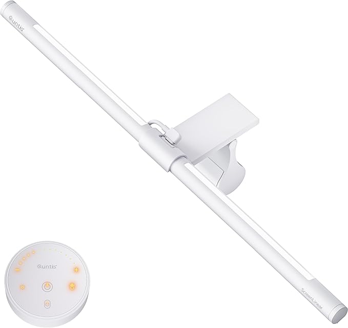 Quntis Monitor Light Bar with Remote, Eye-Care No Glare, Space Saving Home Office Desk Lamp (White), Stepless Dimming, Easy Setup LED Computer Light Backlight for Curved Gaming Monitors Reading Study