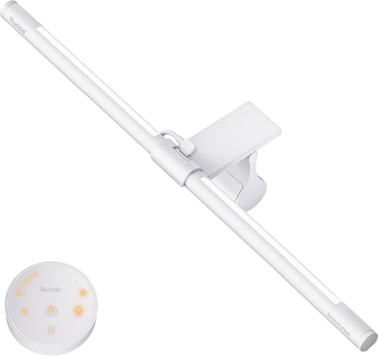 Quntis Monitor Light Bar with Remote, Eye-Care No Glare, Space Saving Home Office Desk Lamp (White), Stepless Dimming, Easy Setup LED Computer Light Backlight for Curved Gaming Monitors Reading Study