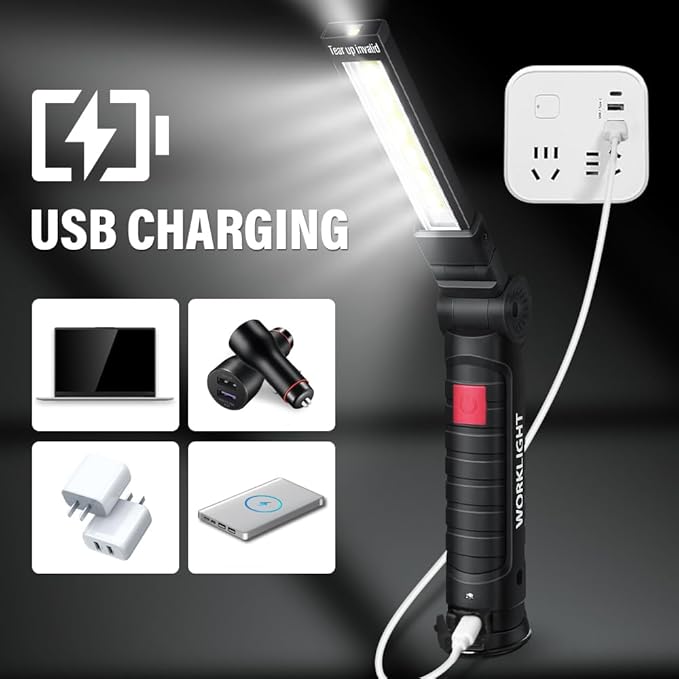 LED Rechargeable Work Light for Mechanics, Easter Gifts for Men Boyfriends Him Husband Birthday Torch Grill Light Inspection Lamp Flashlight Magnetic Base 5 Modes 360° Rotate Emergency 2PCS