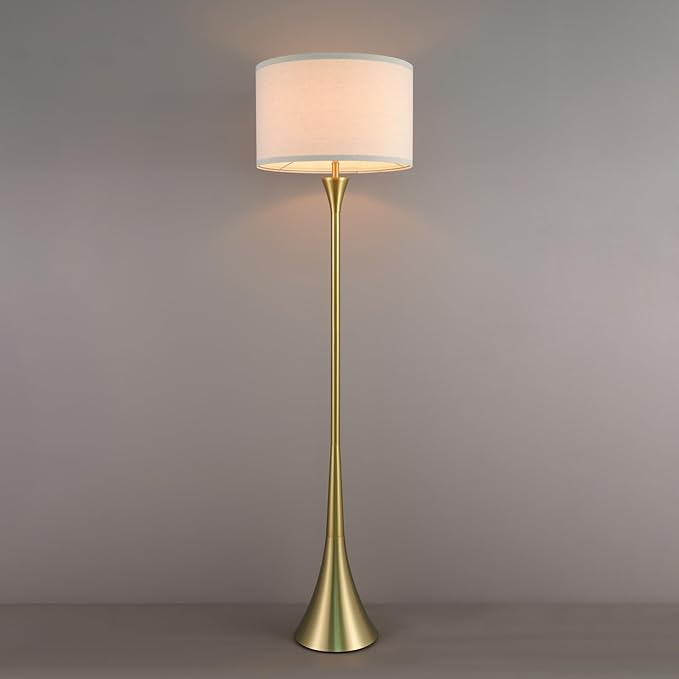 Globe Electric 61000150 60" Floor Lamp, Antique Brass Finish, Beige Fabric Shade, Mid-Century Modern Standing Lamp, E26 Base, Sustainable Design for Living Rooms and Bedrooms
