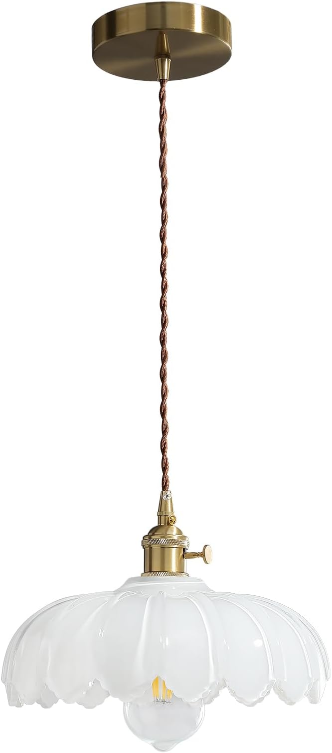 Vintage Pendant Light Fixtures: Milk Glass Pendant Lights Kitchen Island, White Milk Glass Pendant Light Fixture for Bedroom Dining Room
