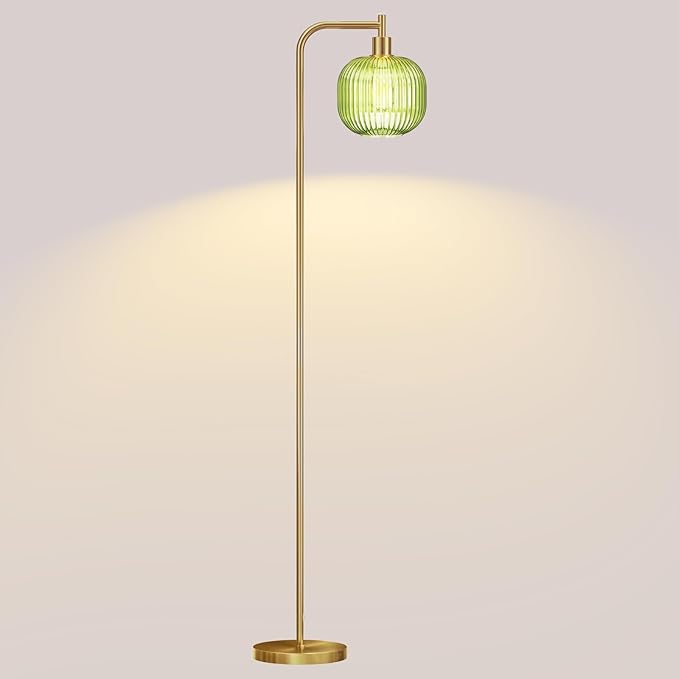 Glass Floor Lamp,67" Modern Standing Lamp with Sunset Grapefruit Glass Lampshade Metal Pole for Living Room, Bedroom, Office - Heavy Base,Pedal Switch (Include Bulb) (Green)