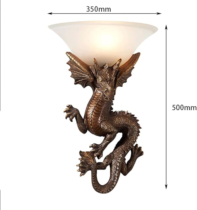 Wall Sconces Lighting Mystic Dragon Resin Wall Sconces Fixture Mystic Dragon Retro Sconce Lamp with Glass Shade for Hallway Stairs Bedside Bedroom