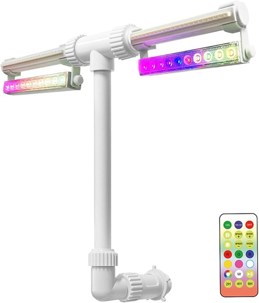 Solar Pool Fountain with Lights, 7 Color Changing Pool Light with Remote & Timer, Dimmable Dual-Head Adjustable Pool Sprinkler Waterfall Fountain, Pool Decor for Above-Ground In-Ground Pools (Solar)