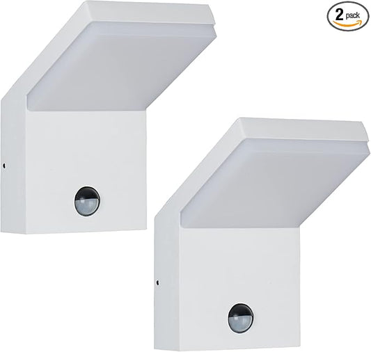 Motion Sensor Outdoor Wall Light Fixture 2 Pack LED Modern White Porch Light for Patio Garage Garden Doorway,IP54 Waterproof 100-240V 3000K