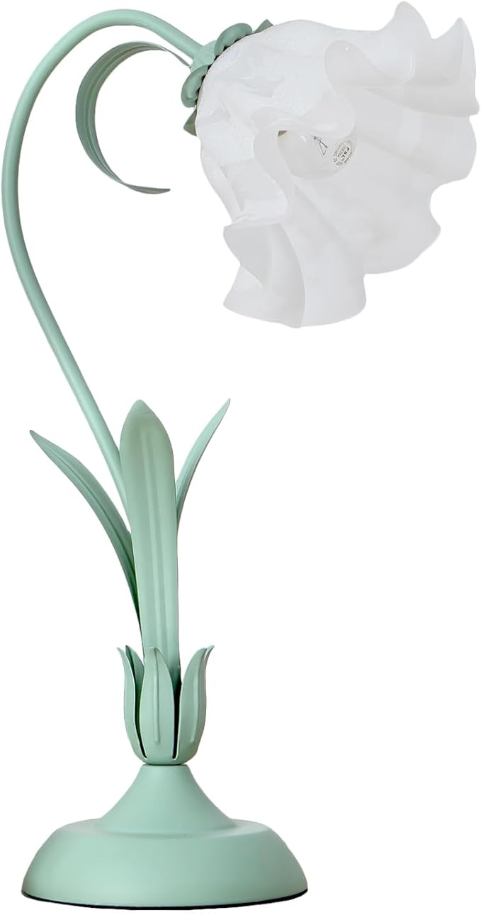 Flower Desk Lamp, Table Lamp LED Reading Light for Small Space Bedroom Home Office, Bedside Lamp with Soft Light, Applicable 5-10m² Area (Green, 19.6" D x 5.9" H)