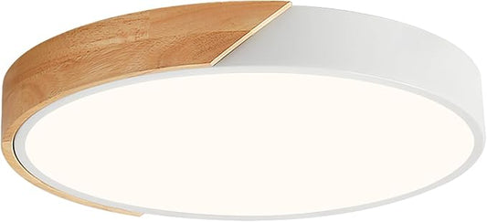 Vikaey Modern LED Ceiling Light, Minimalist Wood Flush Mount Ceiling Light Fixture, 4000K Not Dimmable, Circle Lighting Lamp with Acrylic Lampshade for Bedroom Dining Room Laundry (White, 15.8'')