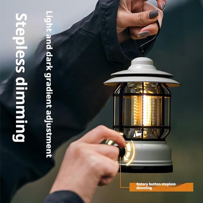 Rechargeable Camping Lantern, Frame Decorative Table Lamp, 3 Modes LED Lights with Hooks, Dimmable, Vintage Style, Portable Waterproof Camping Light for Indoor/Outdoor Use