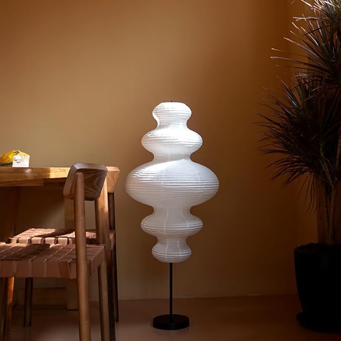 Decorative Floor Lamp with Ribbed Gourd Shape, Beige, 39 in,Zephyr Akari Floor LAMP