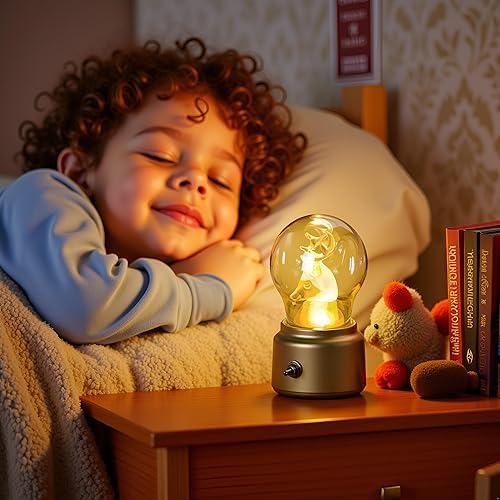 Elk-Style Bulb USB Night Light, British Vintage Creative Ambiance Lamp,Rechargeable Small Lamp, Led Night Light Bulb Lamp Kids Bedside Lamp for Kids, Girls, Boys Gifts