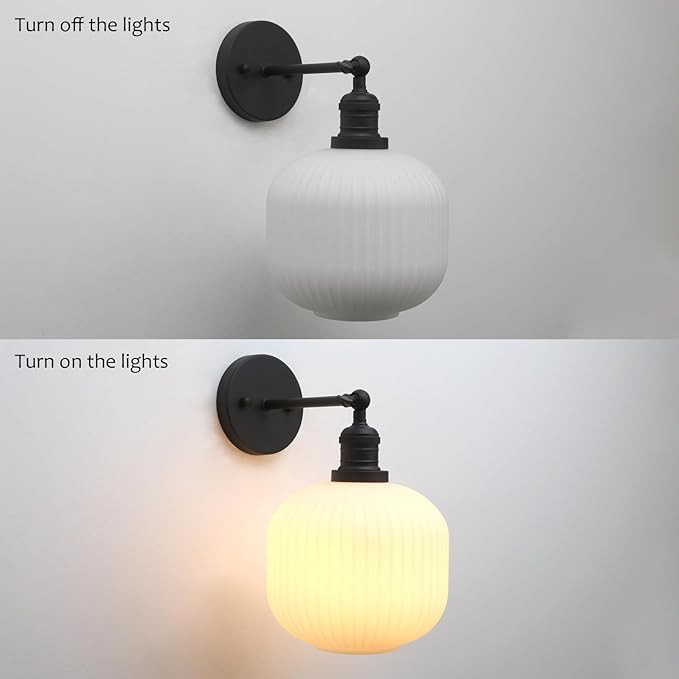 Pathson Modern Wall Sconce Lamp Milk White Round Glass, Hardwired Frosted Vintage Wall Vanity Light Fixture for Farmhouse Living Room Bedroom Bathroom Loft