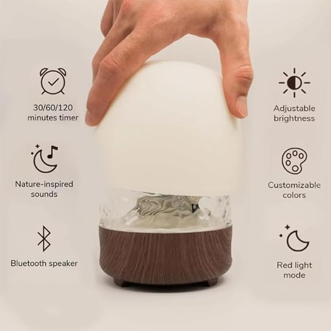 Night Light & Bluetooth Noise Machine, Ocean Wave Projector Light Bluetooth with Lampshade & Remote Control,16 Color Dimming, (Walnut-Colored Base)