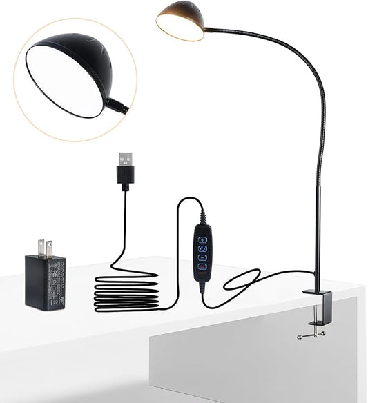 Long Gooseneck Clamp Lamp, Clip Desk Lamp with Clamp, 10W, 1100 LMS, 3 Color Modes, 10 Brightness Levels, 31 Inches Long Flaxible Gooseneck, Perfect for Craft, Reading, Home, Office