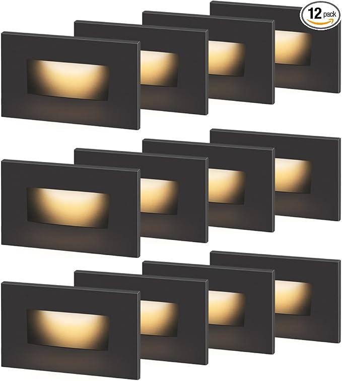 kadision 120V Dimmable LED Step Lights, 3000K/4000K/5000K Selectable, 3.5W 175lm Indoor Outdoor Stair Lights, Aluminum ORB Finish, 12 Pack