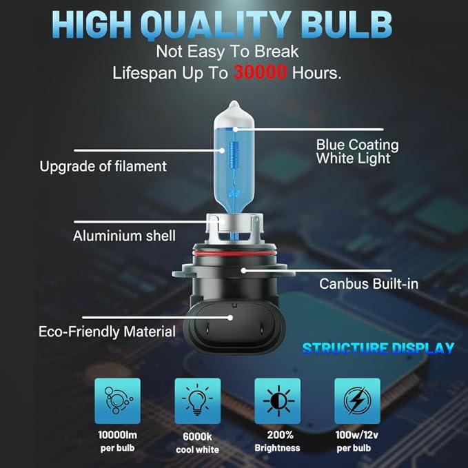 Halogen Headlight Bulbs Fit For Ford Explorer 2011-2015, High Low Beam Bulbs Combo, 100W 6000K White 300% Brightness, Plug and Play, 4-Pack