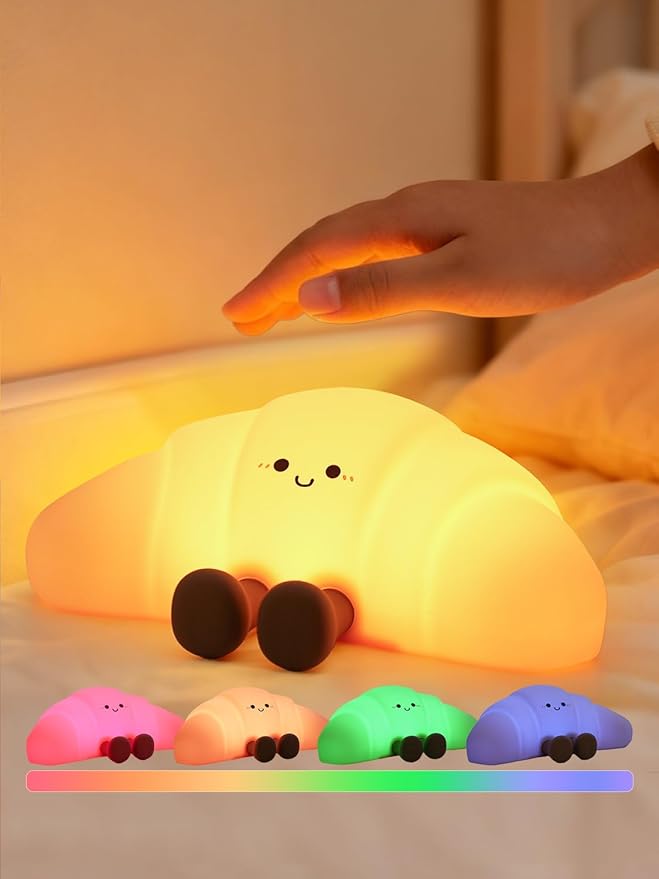 QANYI Croissant Night Light with Color Changing & 3 Brightness, Rechargeable Silicone Night Lamp for Kids & Adults - Soft Glow, Squeezable & Flexible Mood Light for Bedroom, Nursery, Desk Decor
