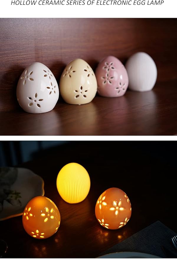 Easter Egg Figurine Pink Egg LED Lights Lamp for Party Favors, Flower Hole Hollow Design Unique Easter Home Decor Table Centerpiece Mantels Rabbit Bunny Accessories Ornament