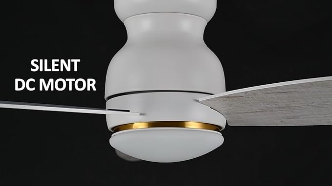 CEME 48 Inches White Ceiling Fan with Light Flush Mount, DC 10 Speeds Silent Ceiling Fan with Remote, 3 Dual Finish Blades, 3 Light Colors Dimmable LED for Living Room, Bedroom