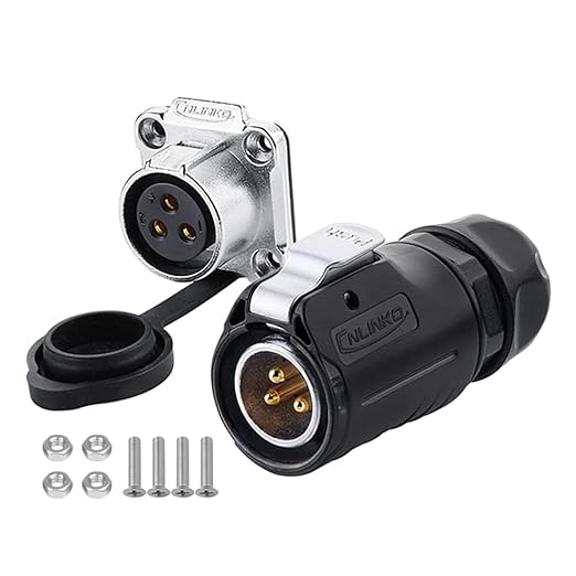 CNLINKO LP20 Series Waterproof Connector, IP68 Power Connector 3pin m20 Male and Female Circular Connector LED Outdoor Lighting Power Connector Quick Fast Locking (3 pin)