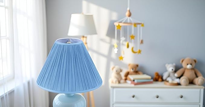 Aspen Creative 33029, Hardback Empire Transitional Spider Lamp Shade, Mushroom Pleated Little Boy Blue Faux Silk Fabric, 7" Top x 18" Bottom x 13" Slant Height