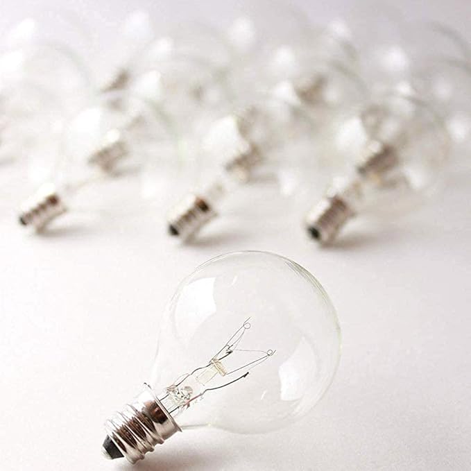 G40 Replacement Light Bulbs 5W Clear Globe Bulb fits E12 C7 Candelabra Screw Base Sockets, 1.5 Inch Dimmable Light Bulbs for Indoor Outdoor Patio Decor, Pack of 25
