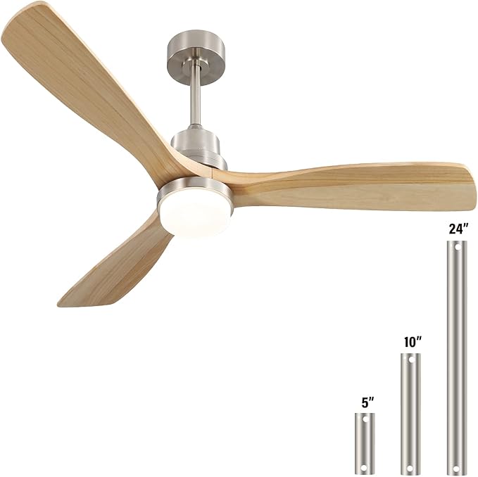 Sofucor 52" Ceiling Fan with Lights and Remote Control, Indoor Outdoor Modern Wood Ceiling Fan for Farmhouse Bedroom Living Room Pation Porch, with Reversible DC Motor, 6 Speeds, 3 Color Temperature