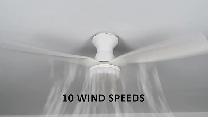 SMAAIR White Ceiling Fans with Lights and Remote, 52 Inch Flush Mount Modern Ceiling Fan with Lights, Quiet DC Motor, 10 Speed Adjustable, Indoor 3 Blade Ceiling Fan for Indoor Bedroom Living Room