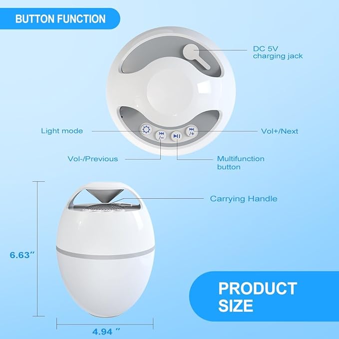 Blufree Floating Pool Speaker With Lights, Portable Bluetooth IP68 Waterproof Hot Tub Speaker for Outdoor Sports Home Party, Louder Volume, Rich Bass, Mic, 82 ft Wireless Range