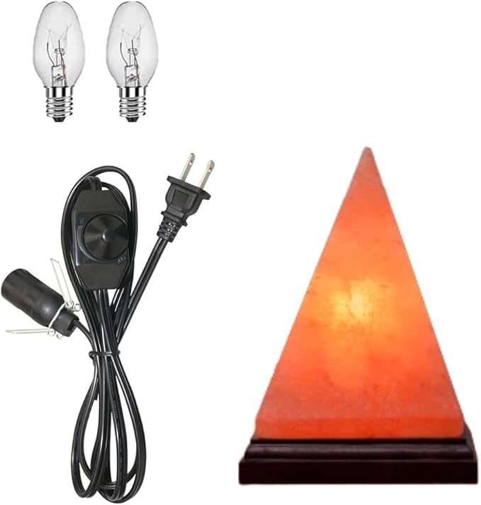 NB Himalayan Pink Salt Pyramid Lamp – Hand-Carved Crystal Rock Salt Lamp with Dimmer Switch & 2 Bulbs – Natural Wellness Light from Pakistan – Amber Glow for Home, Office & Meditation Space