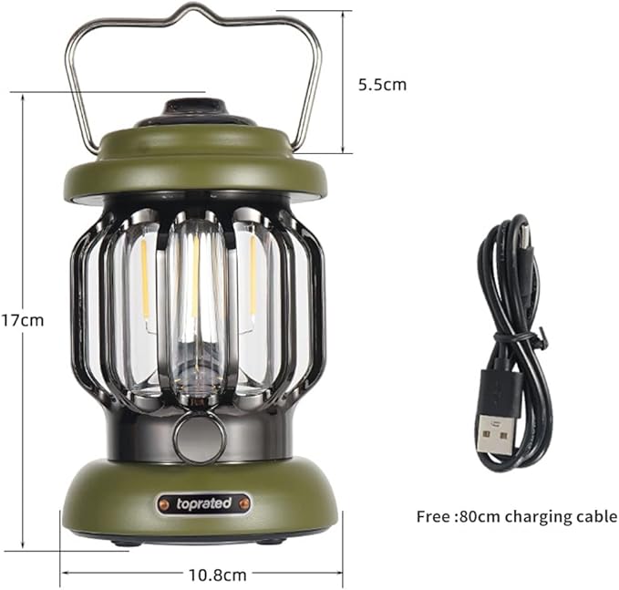 Outdoor Retro USB Rechargeable Camping Lantern Camping Tent Light LED Portable Lantern Garden Light Camping Atmosphere Decorative Chandelier (Green)