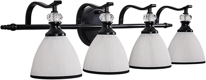 ANDY STAR Modern Bathroom Light Fixtures, 4-Light Vanity Lights, 28 inch Farmhouse Wall Sconces, Black Wall Lamp with Milky Glass, Well-Made Bathroom Lighting Fixtures Over Mirror for Living Room