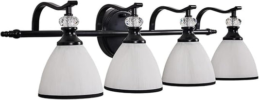 ANDY STAR Modern Bathroom Light Fixtures, 4-Light Vanity Lights, 28 inch Farmhouse Wall Sconces, Black Wall Lamp with Milky Glass, Well-Made Bathroom Lighting Fixtures Over Mirror for Living Room