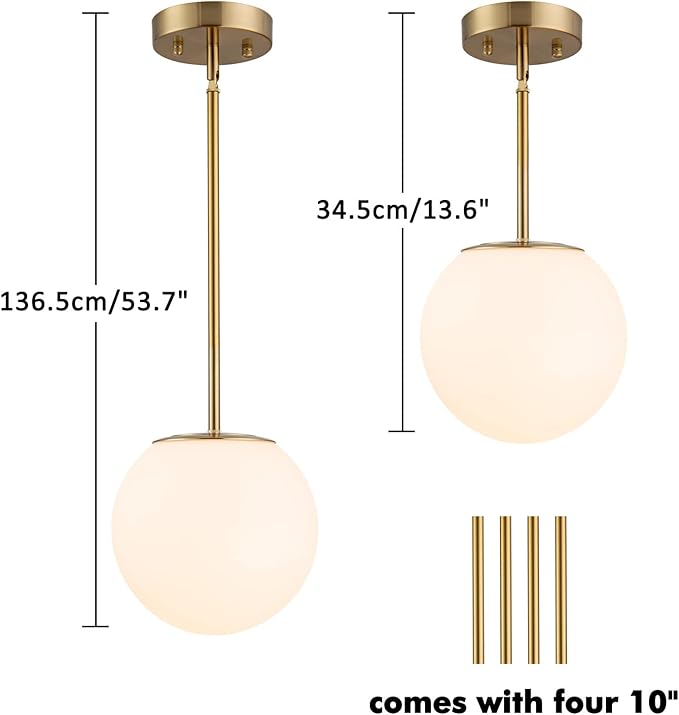 Modern Globe Pendant Light Mid Century Opal Glass Hanging Light Fixture Gold Finish, 3-Light Glass Pendant Lighting for Kitchen Island Dining Room Bedroom Hallway and Bathroom…