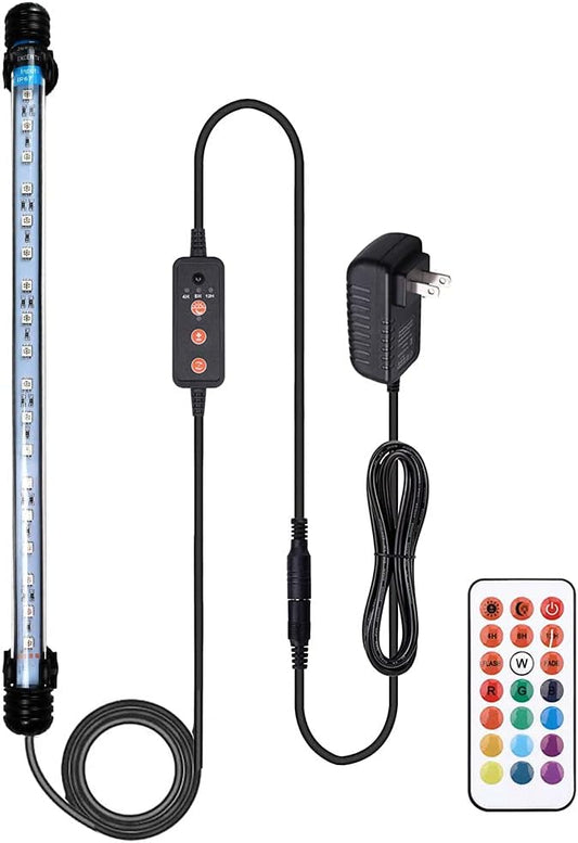 VARMHUS Submersible LED Aquarium Light,Fish Tank Light with 3 Stage Timer Auto Turn On/Off and Remote Controller Custom Adjusts 13 Colors and Brightness,24/7 Cycle RGB-15''