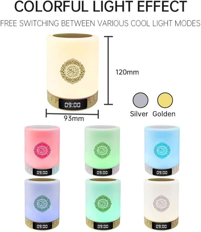 Quran Speaker,Bluetooth Speaker Night Lights,Bedside Lamp,Alarm Clock,with Remote & APP Contro,Multi-Color Changing,Full Recitations of Famous Imams and Quran Translation (SQ122)