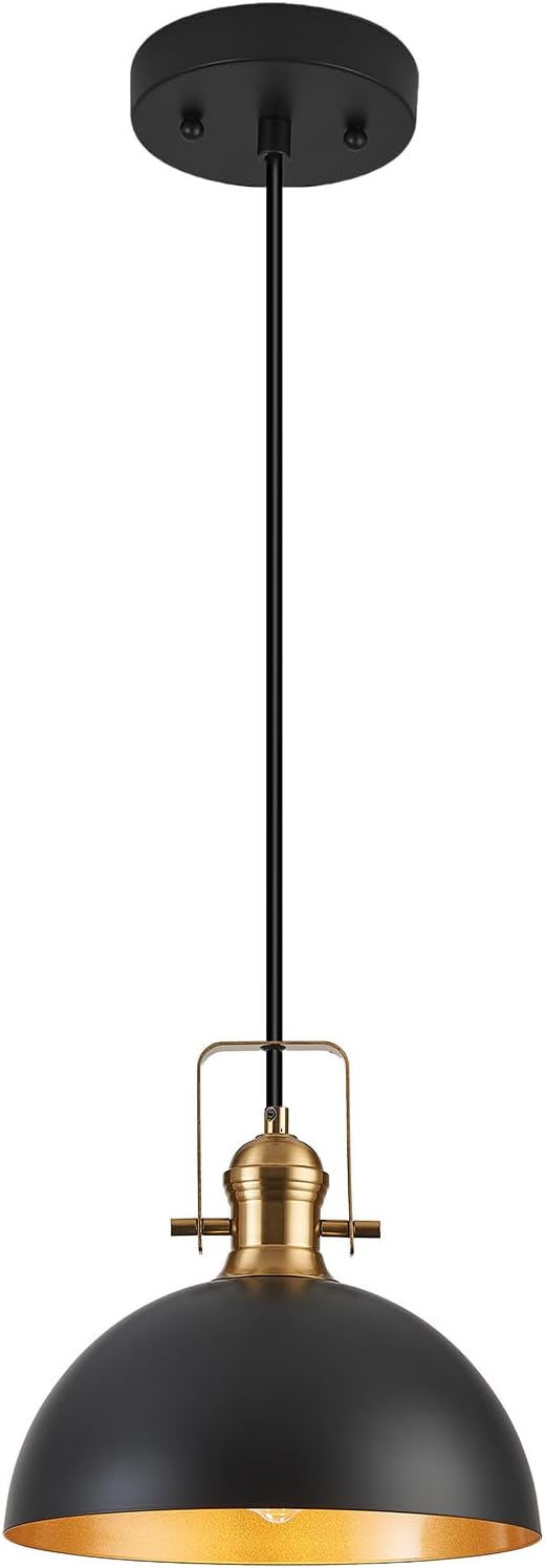 12 Inch Pendant Lights for Kitchen Island Matte Blacks Farmhouse Pendant Light fixtures Adjustable Height Dome Hanging Light for Dinning Room Bedroom Hallway,1 Pack