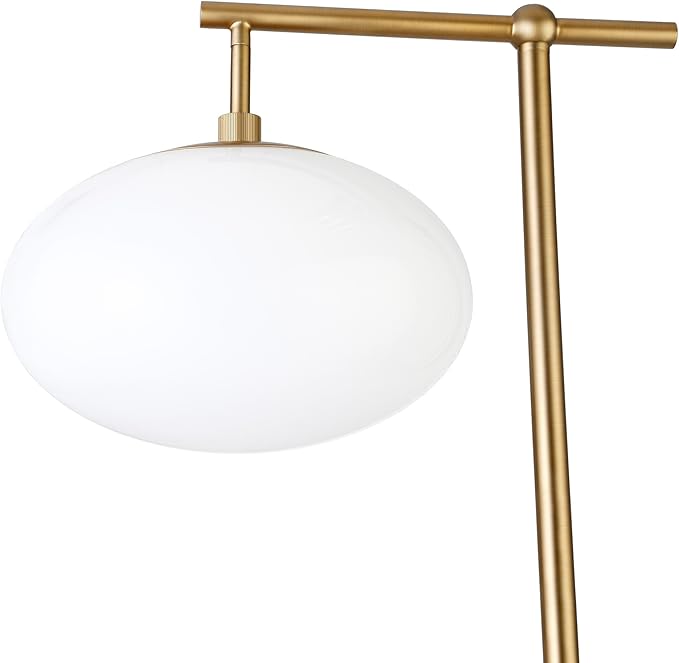 Henn&Hart 68" Tall Arc Floor Lamp with Glass Shade in Brushed Brass/Mil White, for Home, Living Room, Bedroom, Entertainment Room, Office, Kitchen, Dining