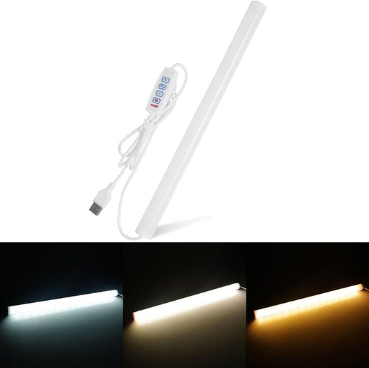 12 Inch LED Light Bar USB Powered 3 Colors White, Warm White, Yellow, with Switch, Magnetic Dimmable Frosted Cover, for Under Monitor Desk Cabinet, 3D Printer, Over Sink